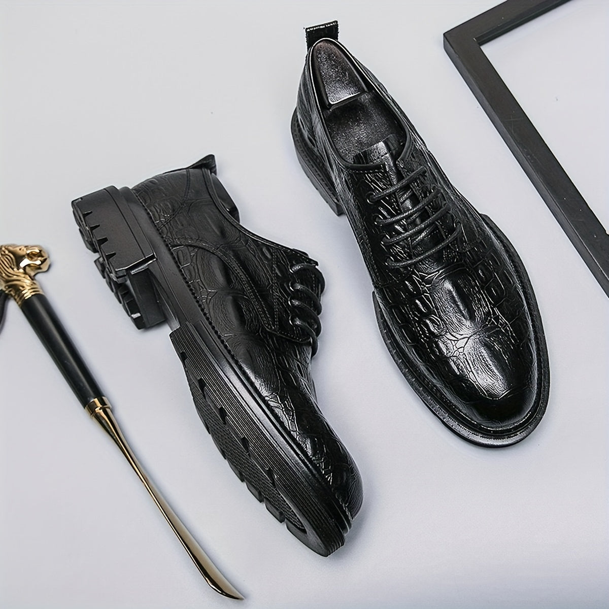 Men's Crocodile Pattern Derby Shoes Wear resistant Non Slip Formal Shoes