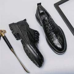 Men's Crocodile Pattern Derby Shoes Wear resistant Non Slip Formal Shoes