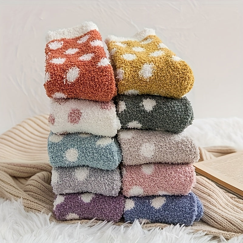 Polka Dot Fuzzy Socks Warm Mid Tube Women's Stockings