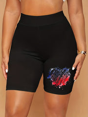 Women's Plus Graffiti Heart Print High Rise Biker Shorts