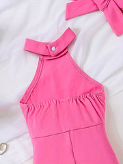 Toddler Baby Girls Stylish Halter Neck Wide Leg Jumpsuit