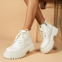 Women's Block Heeled Platform Combat Boots Side Zipper Fashion Boots
