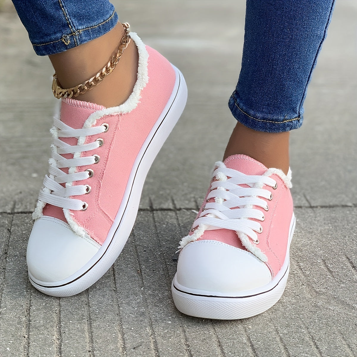 Women's Low Top Canvas Shoes Casual Pink Sneakers