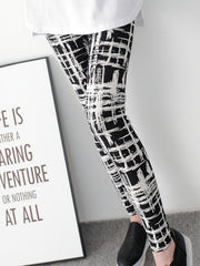 Plaid Printed Yoga Cropped Pants High Waist Stretchy Workout Outwear Pants Women