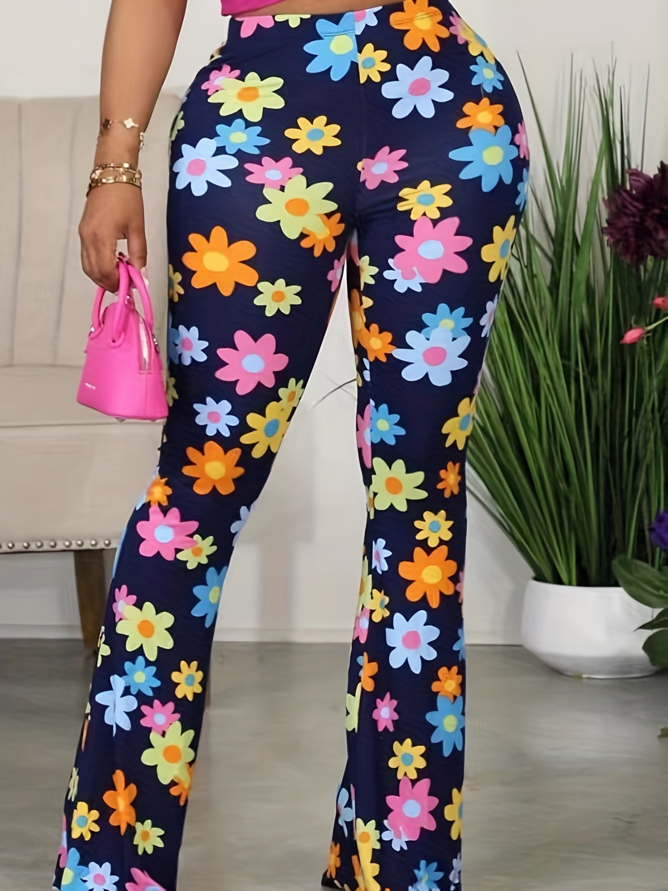 Floral Print High Rise Flare Leggings