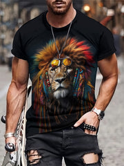 Men's 3D Lion T-shirt Stretchy Breathable Tee