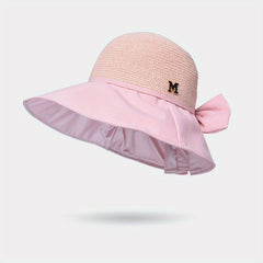 Wide Brim Sun Hat Bow Decor Casual Bucket Hat for Summer