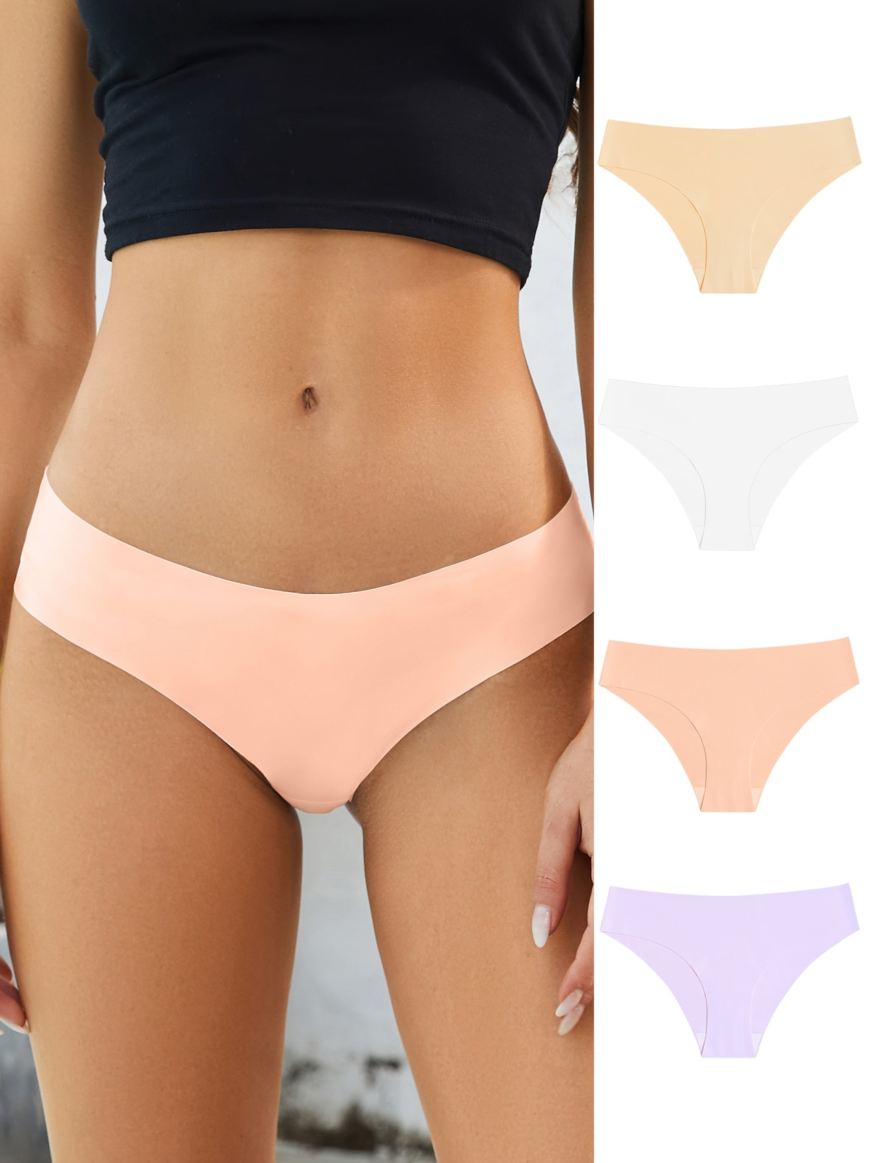 4pcs Seamless Solid Briefs Comfy Breathable Stretchy Intimates Panties