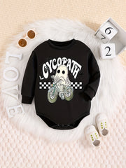 Cartoon Ghost Riding Bike Halloween Onesie Newborn Long Sleeve