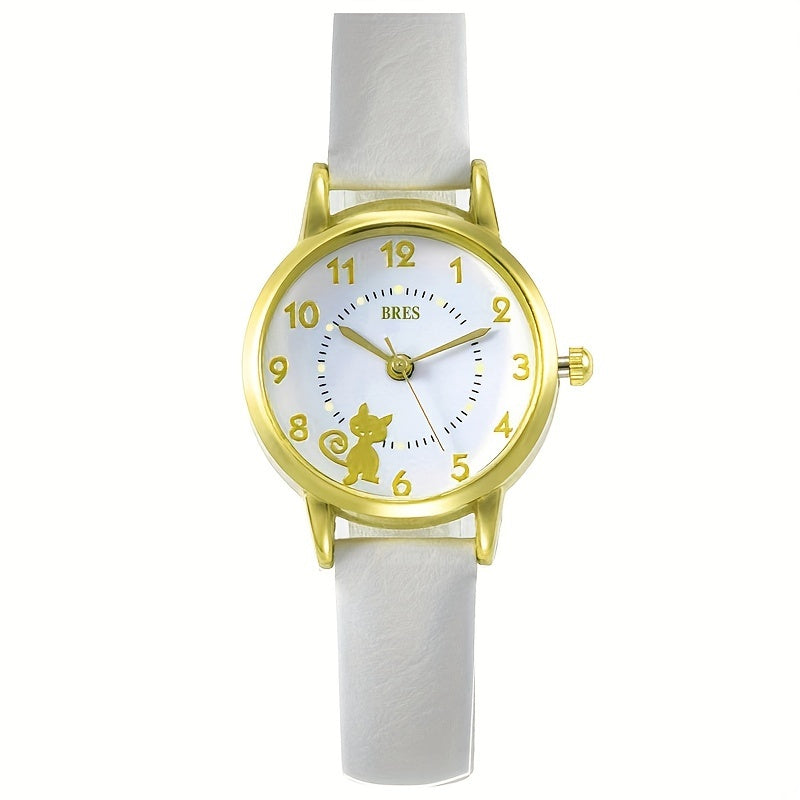 Kids Cat Luminous Watch With PU Leather Belt