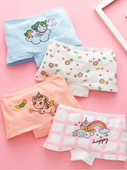 4pcs Girls Unicorn Print Panties Soft Comfortable Underwear