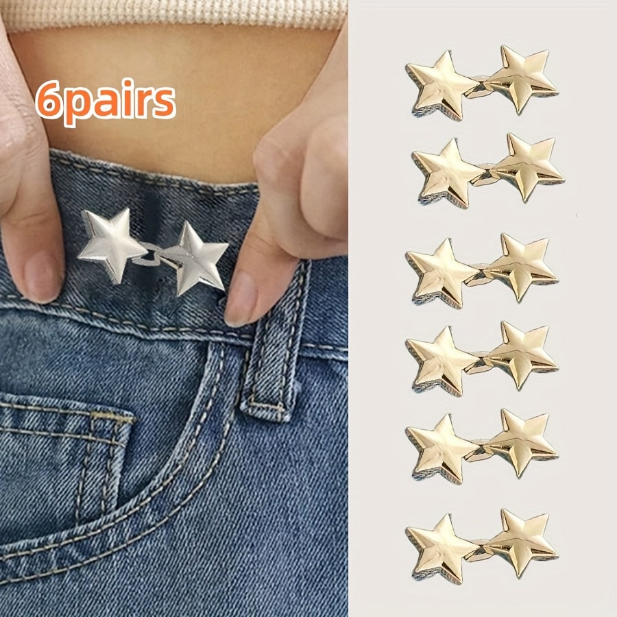 6 Pairs Star Shaped Waist Buckles No Sew Adjustable Clips