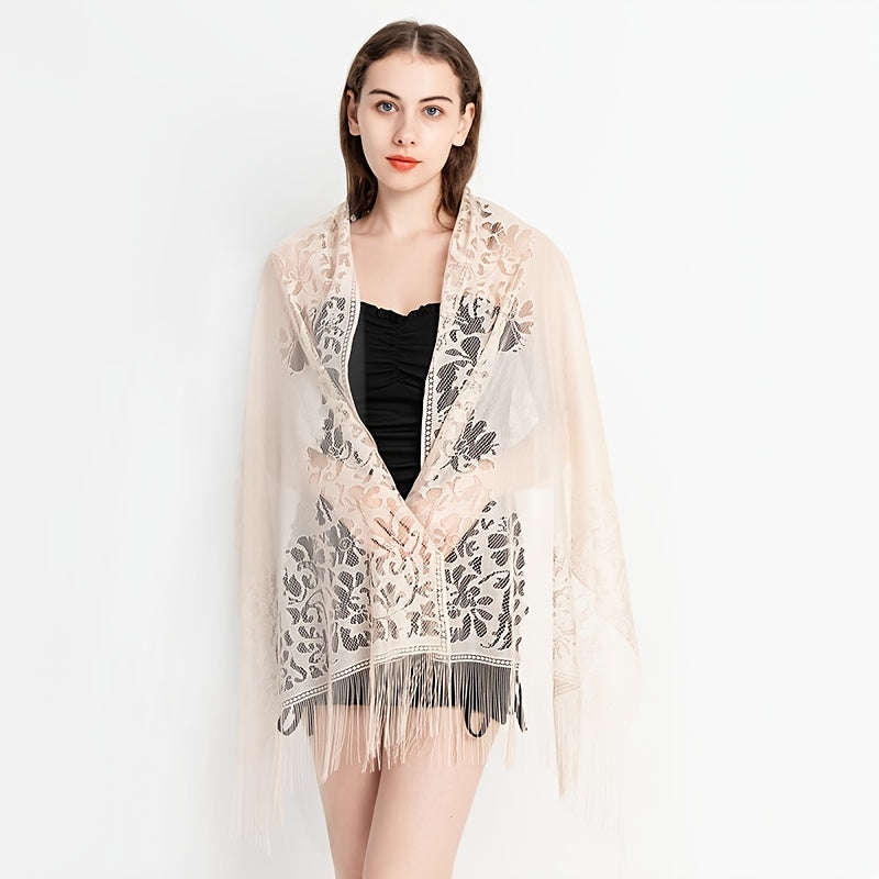 Silk Solid Lace Tassel Shawl Dress Scarf For Women