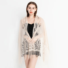 Silk Solid Lace Tassel Shawl Dress Scarf For Women