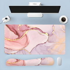 Red Marble Desk Mat Mouse Pad Keyboard Wrist Rest Set