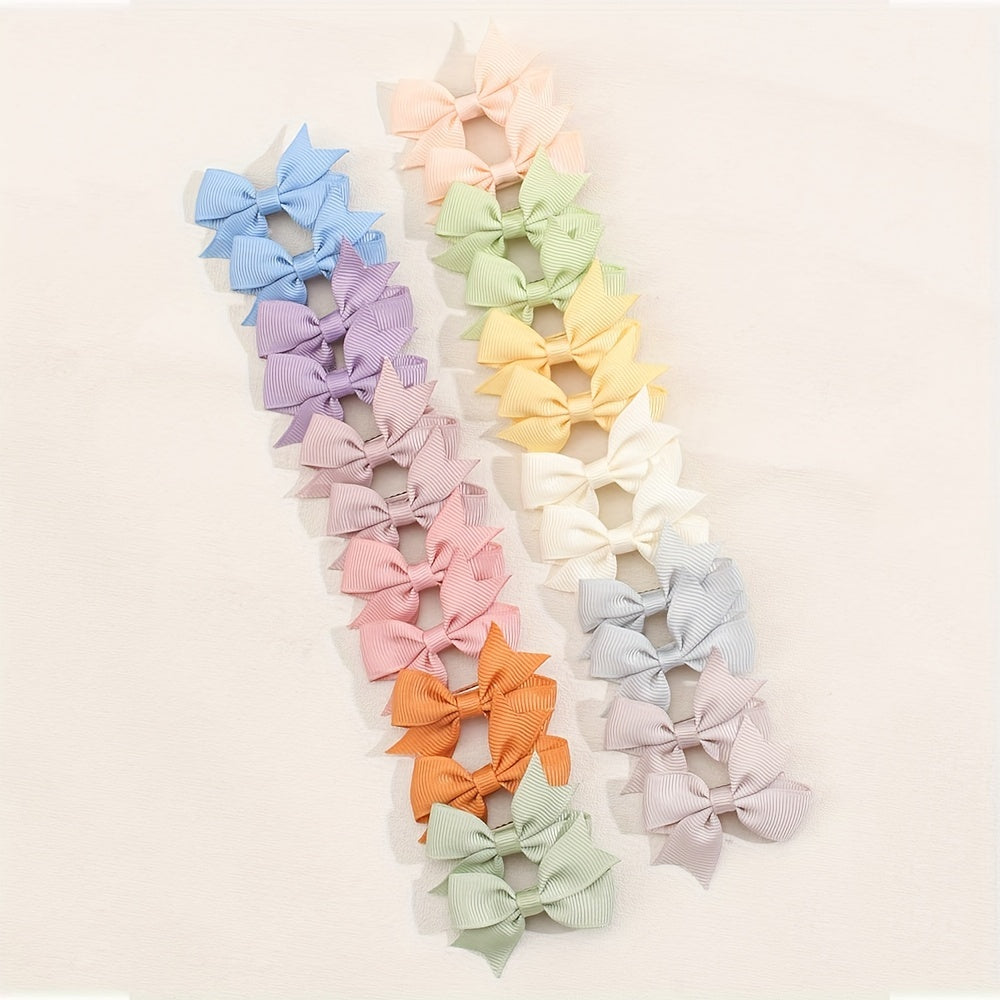 24pcs Colorful Ribbon Bow Hair Clips Set for Girls