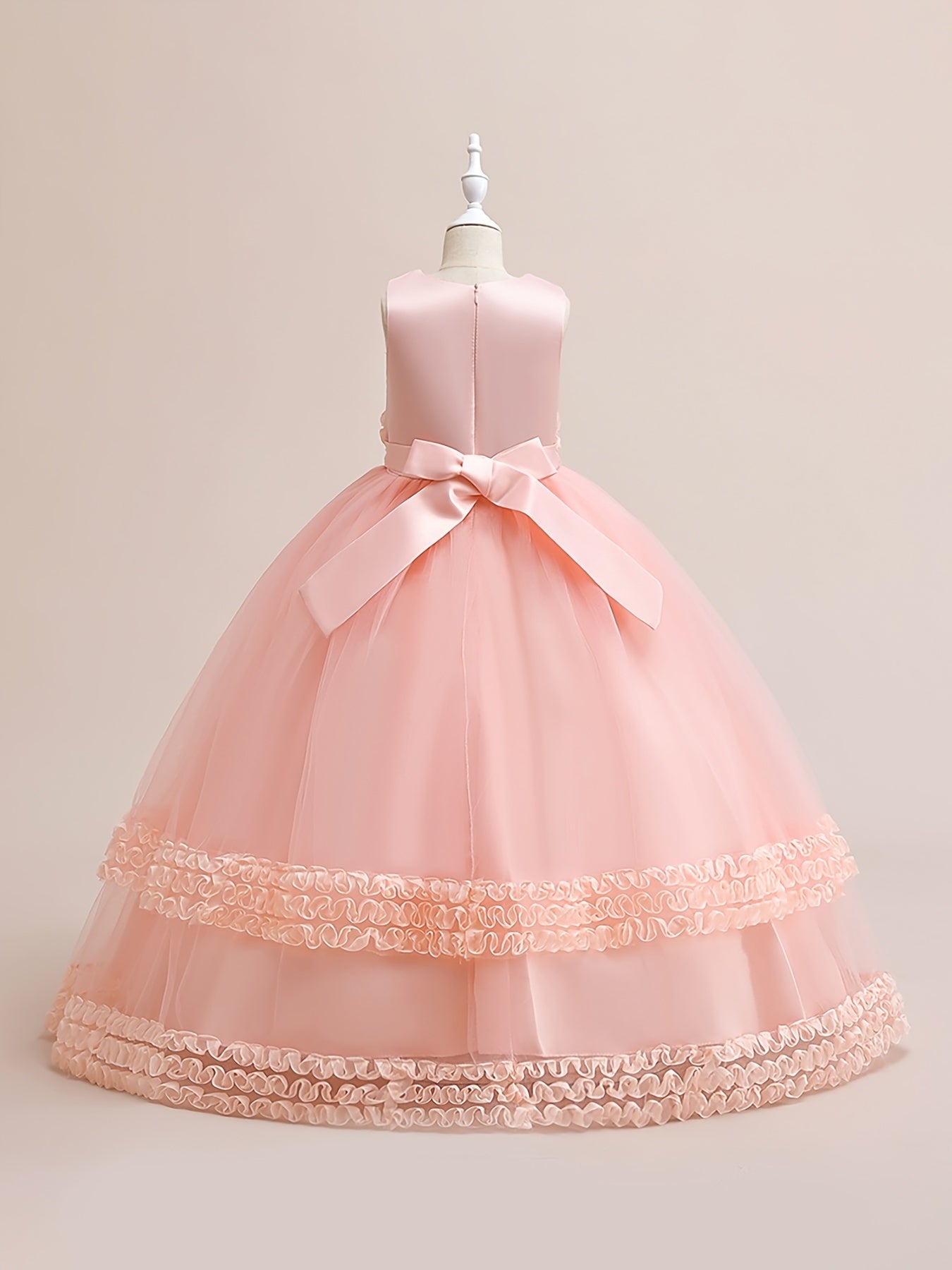 Girls Sleeveless Puffy Princess Dress Lace Trim Tulle Tutu Dress
