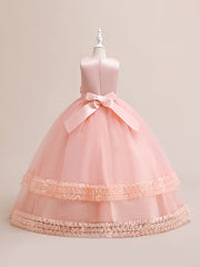 Girls Sleeveless Puffy Princess Dress Lace Trim Tulle Tutu Dress