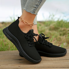 Women's Knit Lace Up Sneakers Round Toe Soft Breathable Comfy Shoes