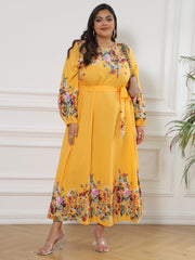Colorblock Floral Print Long Sleeve Maxi Dress