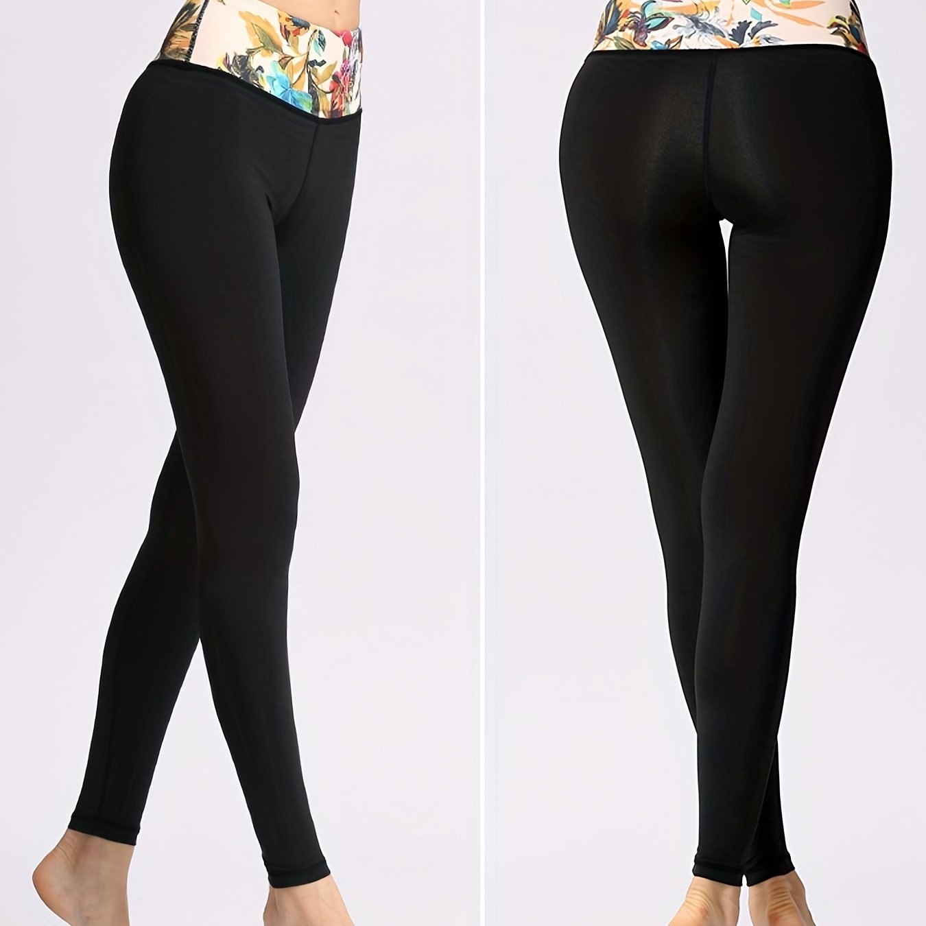 Floral Print Yoga Pants Slim Fit Quick Dry Sporty Activewear