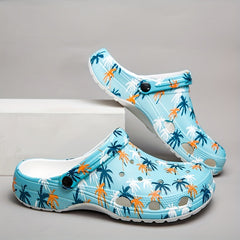 Men's Palm Trees Print Clogs Slip on Sandals Soft Sole Outdoor Shoes