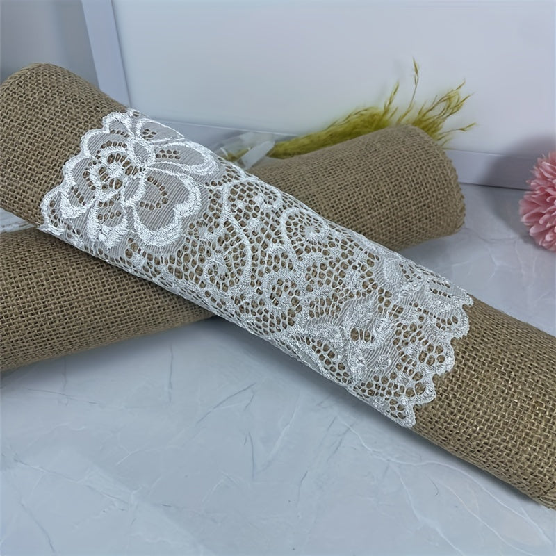 Wedding Burlap Tablecloth with Lace Macrame, Yellow - 29.97 x 275.01cm