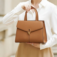 Brown Leather Satchel Handbag with Adjustable Strap