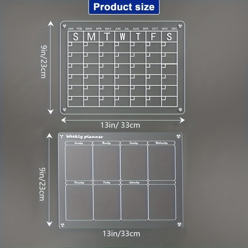 2pcs Acrylic Magnetic Calendar for Fridge | Reusable Whiteboard Planner