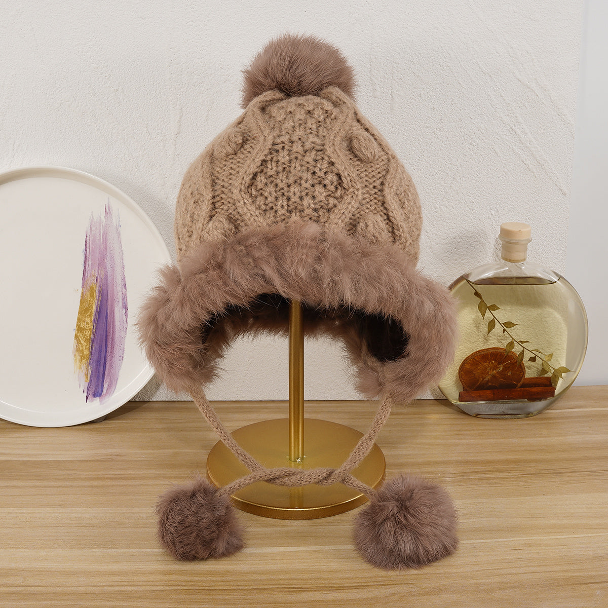 Women's Winter Skull Beanie Faux Fur Knit Warm Soft Cap For Her Christmas