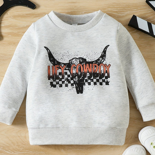 Autumn Boys Cow Head Letter Print Casual Sweatshirt Pullover