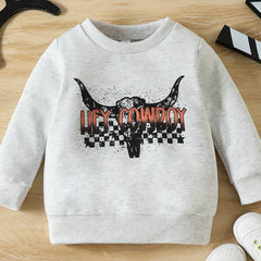 Autumn Boys Cow Head Letter Print Casual Sweatshirt Pullover