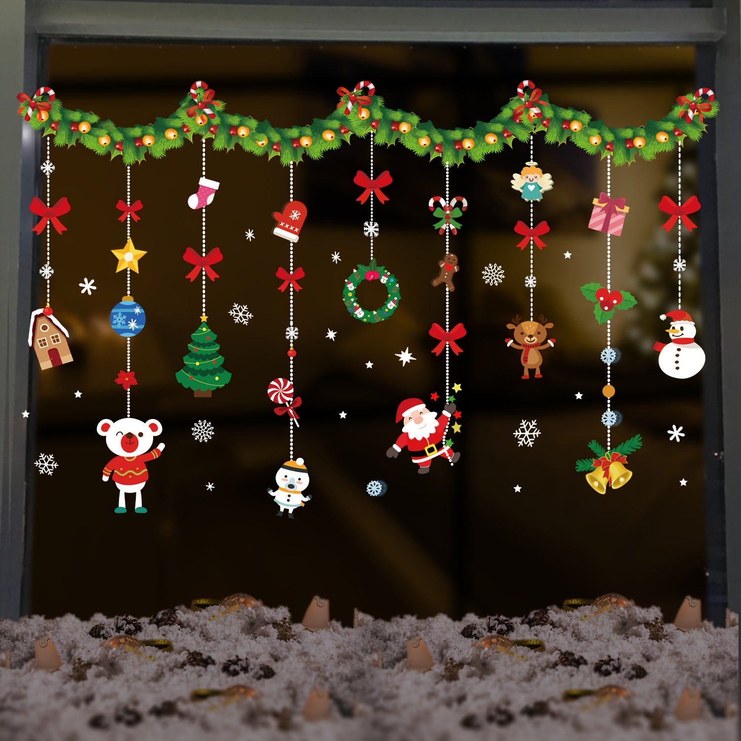 Christmas Window Stickers Decoration Santa Snowman Deer Snowflakes Tree Gift