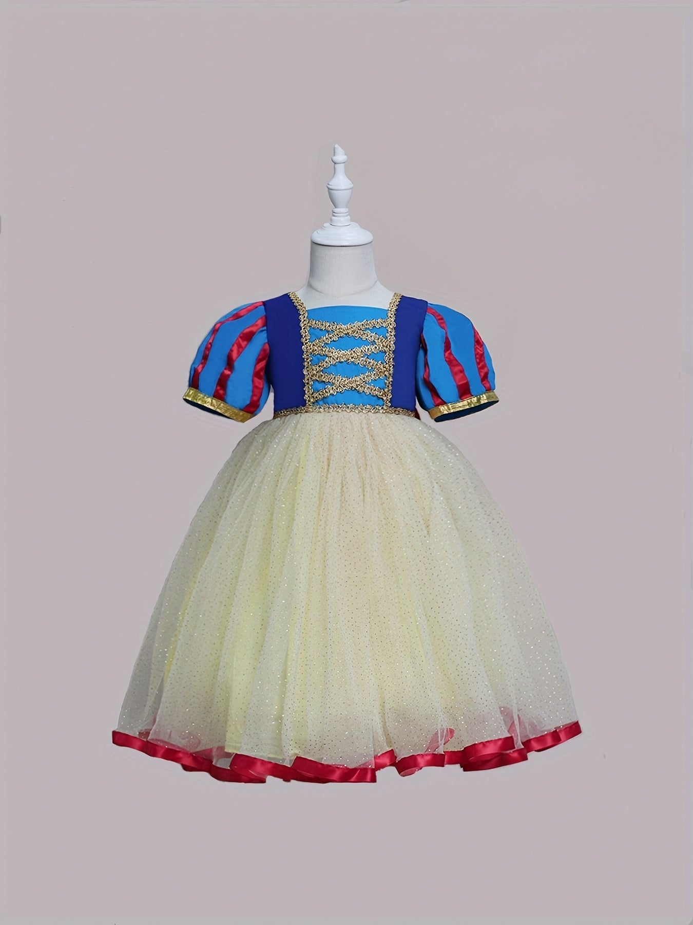 Girls Princess Dress Puff Sleeve Tulle Sequins Decor Cosplay Performance Dress