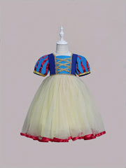 Girls Princess Dress Puff Sleeve Tulle Sequins Decor Cosplay Performance Dress