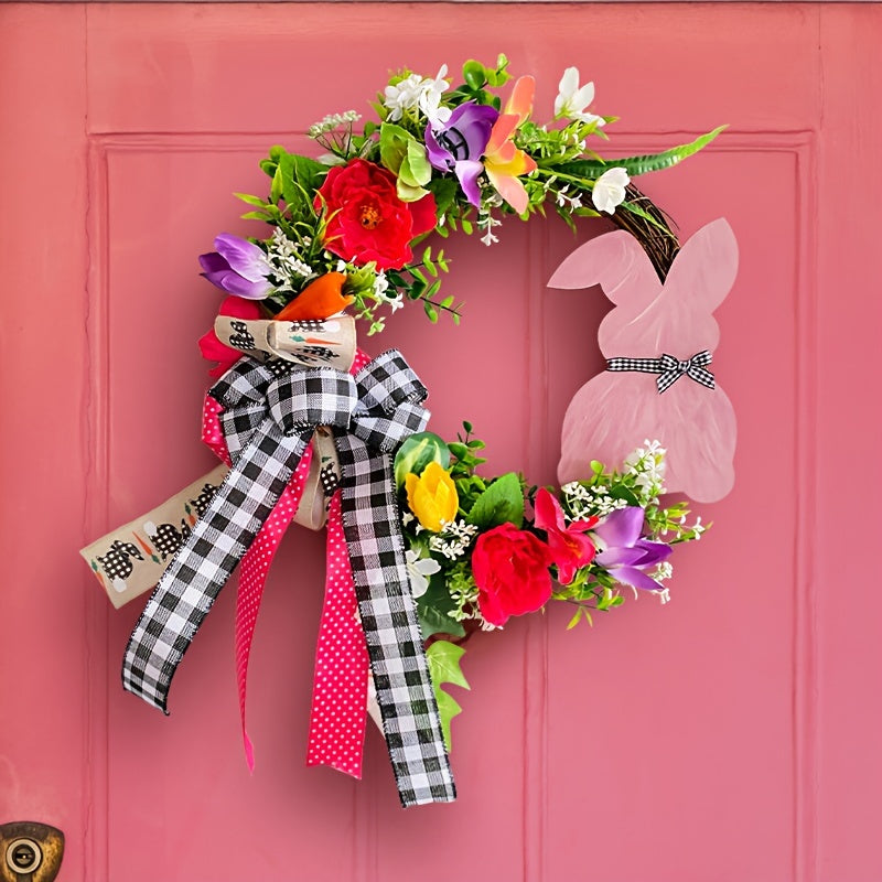 Rabbit Wooden Vine Wreath Sign Spring Outdoor Decoration