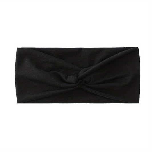 Solid Elastic Sports Headband Wide Brim Knotted Sweat Absorbent Headband