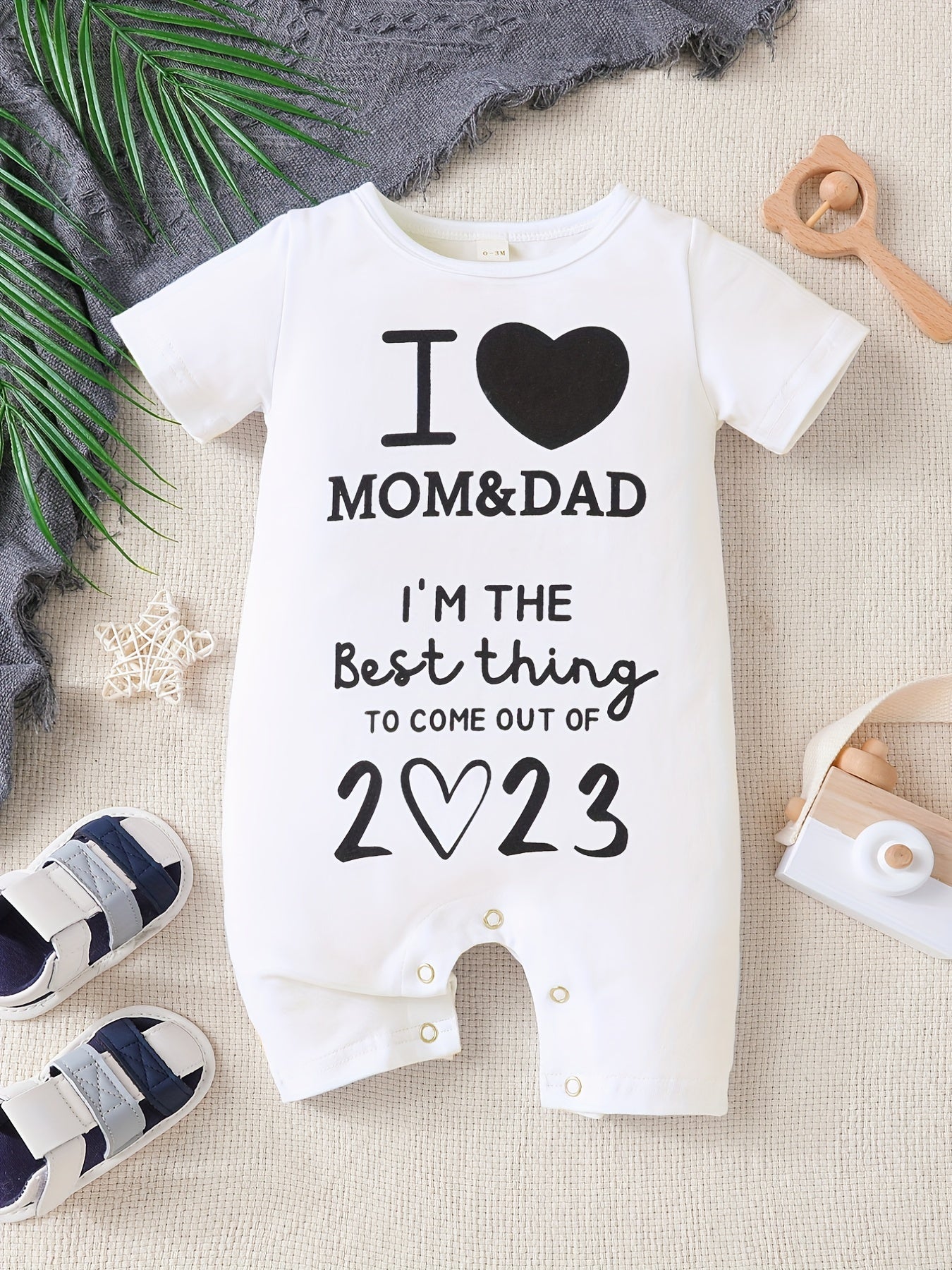 Baby I Love My Mom & Dad Printed Romper Cute Jumpsuit