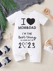 Baby I Love My Mom & Dad Printed Romper Cute Jumpsuit