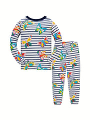 Girls Stripe Butterfly Print Pajamas Set