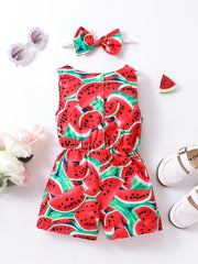 Toddler Girls Watermelon Print Romper Headband Summer Clothes