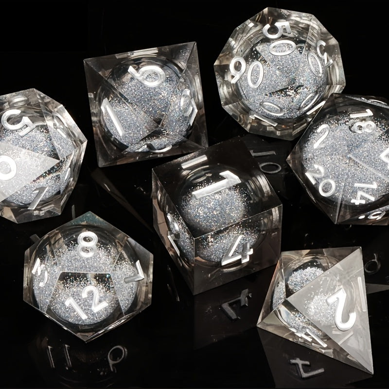 Resin Quicksand Dice Set with Liquid Core - D20 Game Accessories