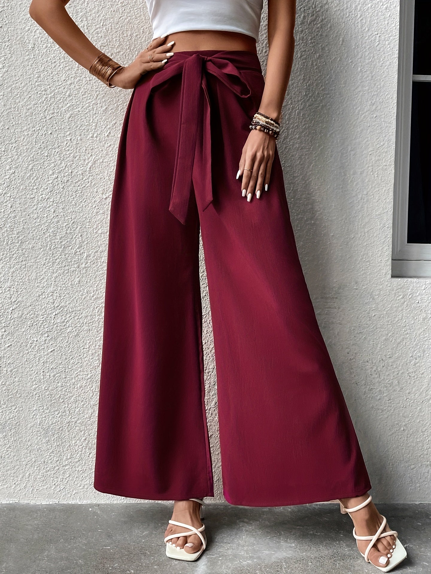 Wide Leg Pants Tie Waist Casual Style