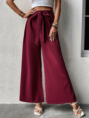 Wide Leg Pants Tie Waist Casual Style