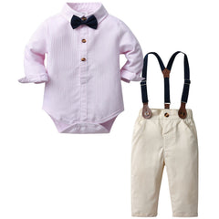 Baby Gentleman Suit Striped Long Sleeve Romper