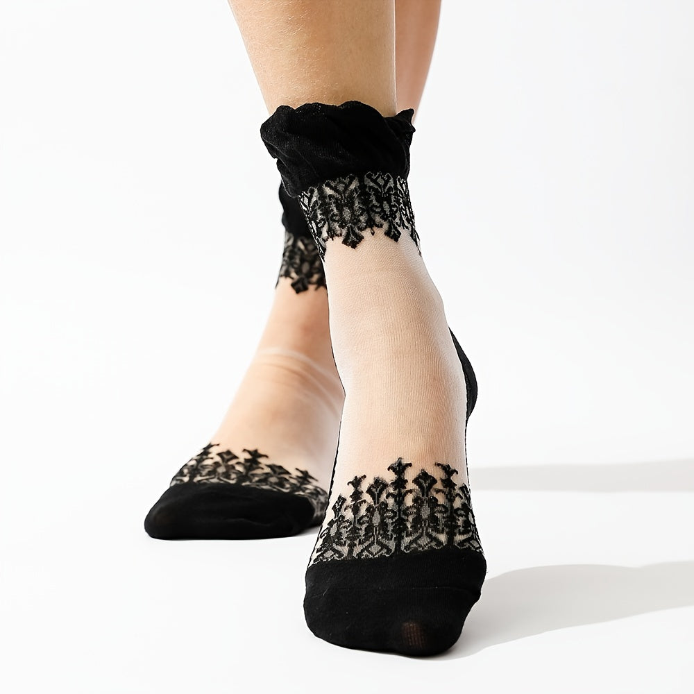 5 Pairs Lace No Show Socks Women's Stockings & Hosiery