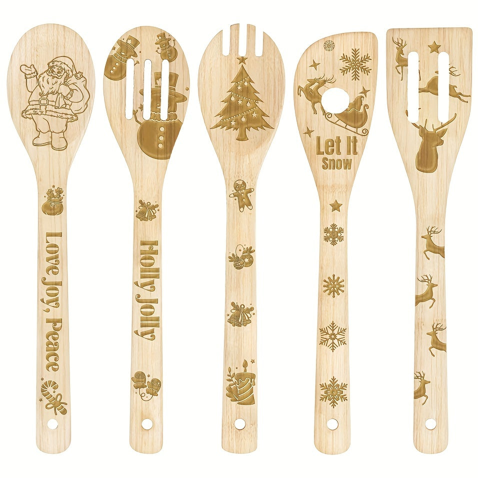 5pcs Christmas Bamboo Utensils Set Merry Christmas Cooking Tools