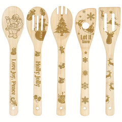 5pcs Christmas Bamboo Utensils Set Merry Christmas Cooking Tools
