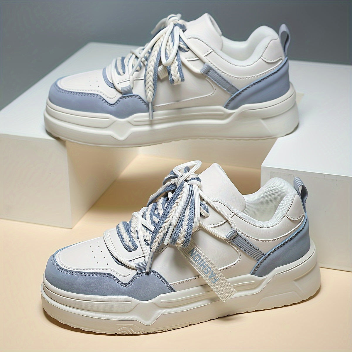 Women's Block Faux Leather Chunky Sneakers for Outdoor Sports