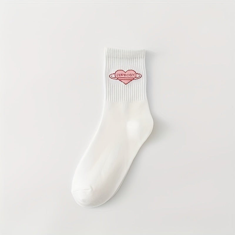 4 Pairs Heart Pattern Socks Comfy & Breathable Mid Tube Socks